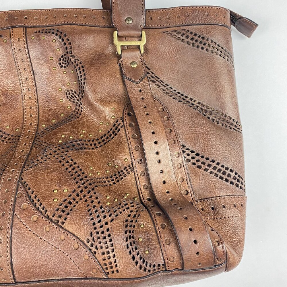Cole Haan Sierra Lasercut Brown Leather Shoulder Bag Boho - Picture 6 of 16